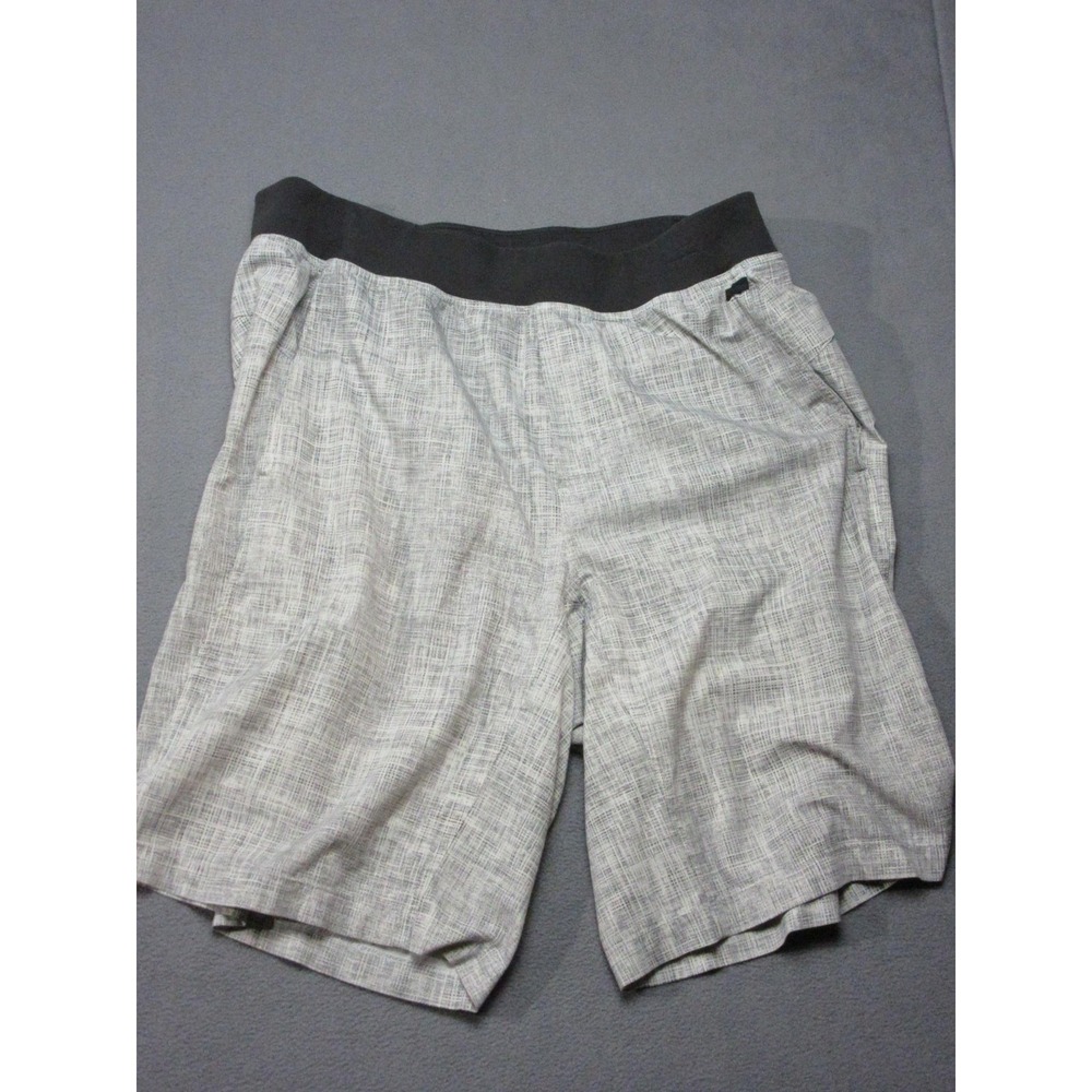 Lululemon Shorts Mens 34 Gray Geometric Elastic Drawstring Pockets Athletic Run